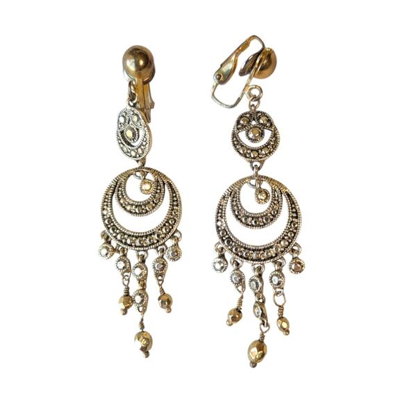 Vintage Dangle Bohemian Charm Clip On Earrings Gold - Picture 2 of 4